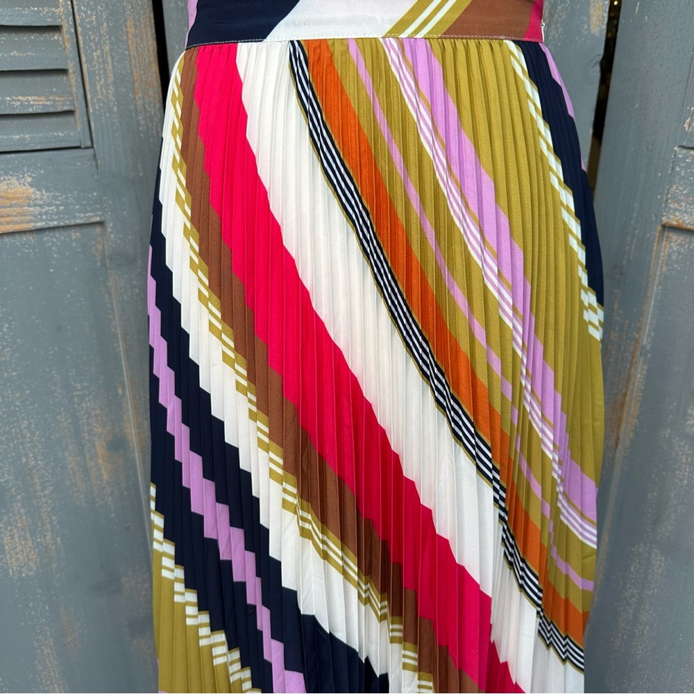 Pleated Chevron Midi Skirt in Multicolor Stripe - Picture 5 of 14